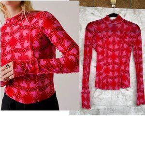 FP x Anna Sui Charlie Printed Mesh Top heart print size XS